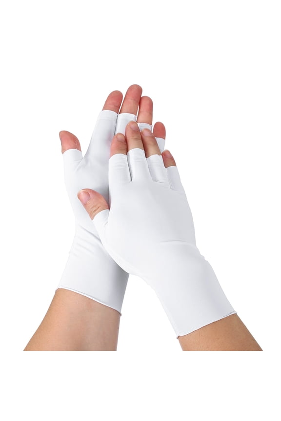 Sun Protection Gloves, Half Finger Summer Hand Protection Gloves Breathable Touchscreen Fingerless Mittens, White & Nylon Ice Silk