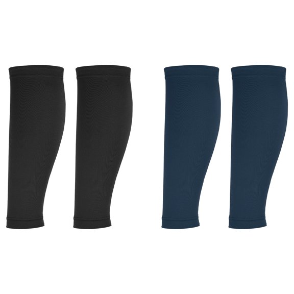 Uxcell Sun Protection Leg Sleeves, Sports Compression Leg Cooling Ice Silk Sleeves with Anti-slip Silicone Strips, Black/Navy& Polyester&2Piar -Fitting for(Running Cycling Football )