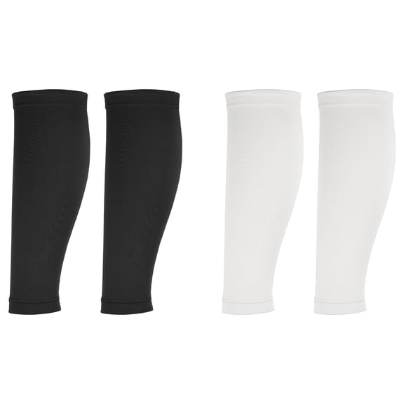 Uxcell Sun Protection Leg Sleeves, Sports Compression Leg Cooling Ice Silk Sleeves with Anti-slip Silicone Strips, Black/White& Polyester&2Piar -Fitting for(Running Cycling Football )