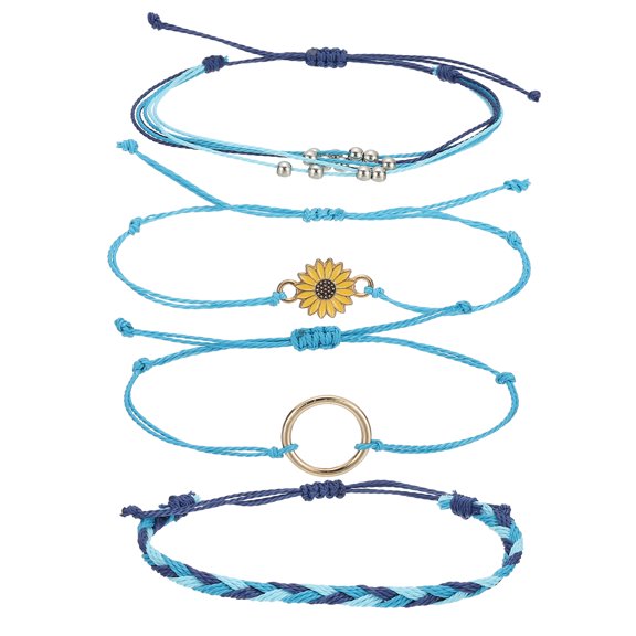 Uxcell Sunflower String Bracelets, Adjustable Handmade Bracelets Waterproof Braided Rope, Light Blue/Dark Blue 4 Pcs