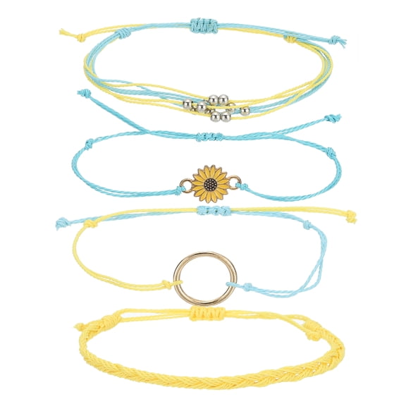 Uxcell Sunflower String Bracelets, Adjustable Handmade Bracelets Waterproof Braided Rope for Girls, Blue/Yellow 4 Pcs