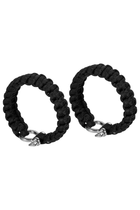 Survival Paracord Bracelets, 2 Pack Braided Bracelet with O-shaped Buckle, Black