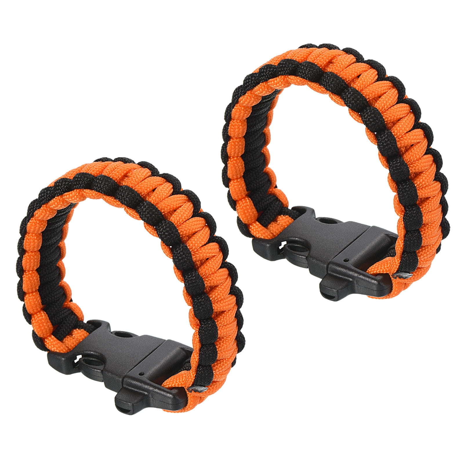 Uxcell Survival Paracord Bracelets, 2 Pack Braided Parachute Bracelet,  Black, Orange