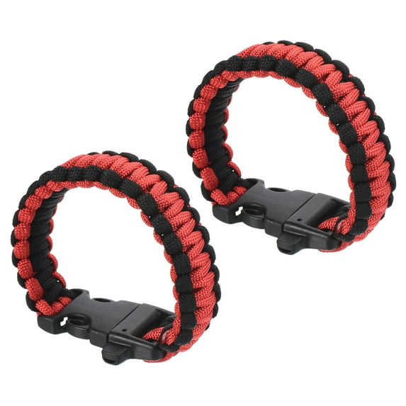 Uxcell Survival Paracord Bracelets, 2 Pack Braided Paracord Bracelet, Black, Red