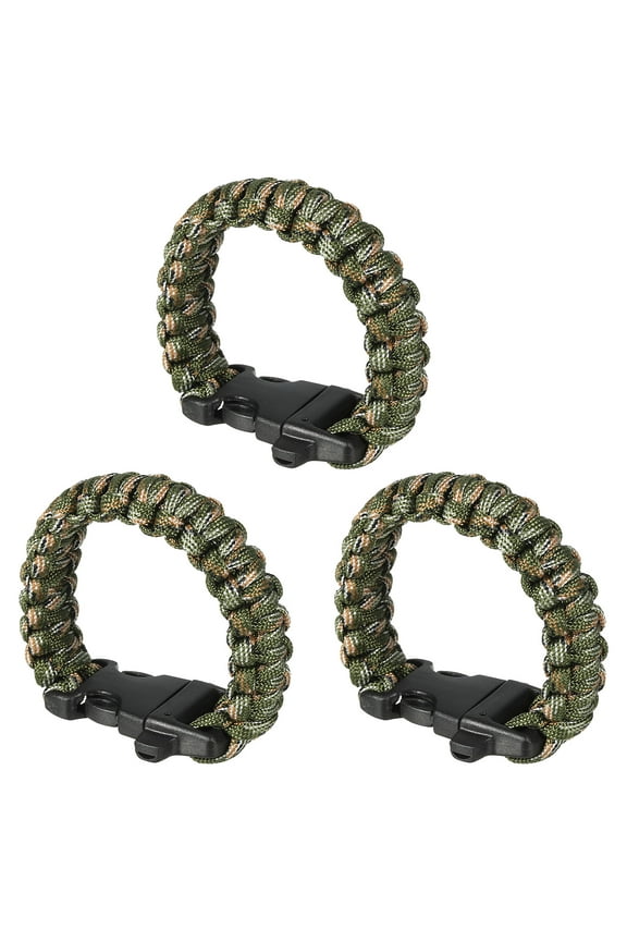 Survival Paracord Bracelets, 3 pack Braided Bracelet with Plastic Buckle, Army Green Camouflage