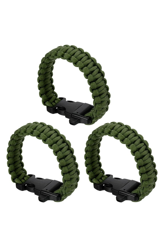 Survival Paracord Bracelets, 3 Pack Braided Bracelet with Plastic Buckle, Army Green