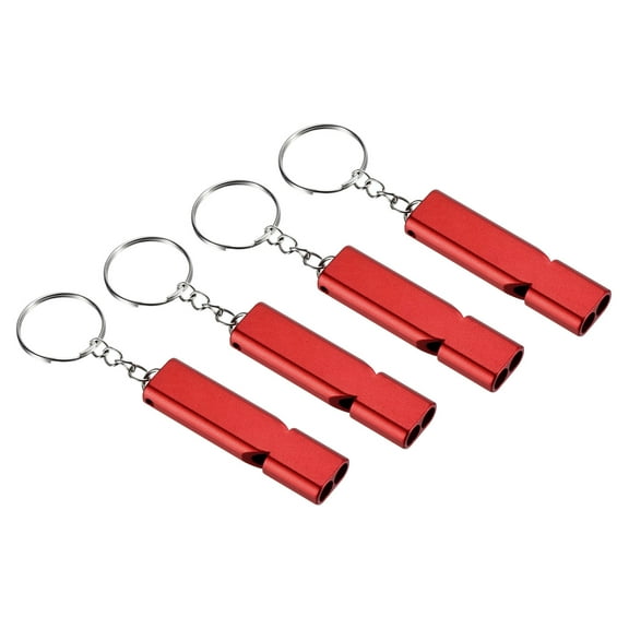 Uxcell 4Pcs Survival Whistle Double Tubes Whistles Super Loud for Outdoor Red