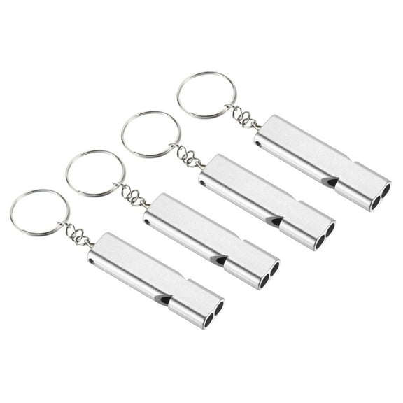 Uxcell 4Pcs Survival Whistle Double Tubes Whistles Super Loud for Outdoor Silver