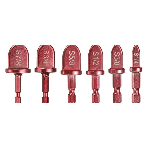 Uxcell Swaging Tool Drill Bit Set HVAC Repairing Flaring Tool Tube Expander Hex Shank with 1/4" 3/8" 1/2" 5/8" 3/4" 7/8" Red