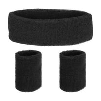 Uxcell Sweat Band Set Sports Terry Cloth Headband Wristband Moisture Wicking Head Band for Workout Black
