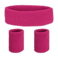 thumbnail image 1 of Uxcell Sweat Band Set Sports Terry Cloth Headband Wristband Moisture Wicking Head Band for Workout Deep Pink, 1 of 7