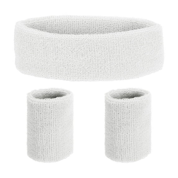 Uxcell Sweat Band Set Sports Terry Cloth Headband Wristband Moisture Wicking Head Band for Workout White