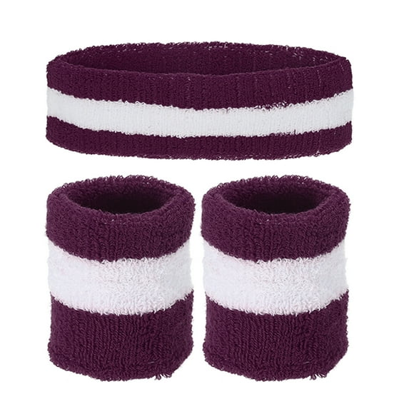 Uxcell Sweat Band Set Sports Terry Cloth Headband Wristband Set 7"x2" Moisture Wicking Sweat Absorbing Head Band Burgundy/White