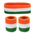 thumbnail image 1 of Uxcell Sweat Band Set Sports Terry Cloth Headband Wristband Set 7"x2" Moisture Wicking Sweat Absorbing Head Band Orange/White/Green, 1 of 6