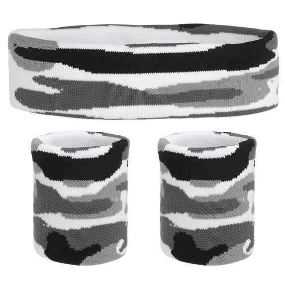 Sweat Band Set Sports Terry Cloth Headband Wristband Set 8"x2" Moisture Wicking Sweat Absorbing Head Band Gray