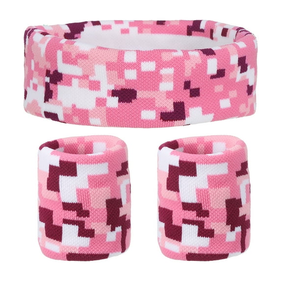 Sweat Band Set Sports Terry Cloth Headband Wristband Set 8"x2" Sweat Absorbing Head Band Pink