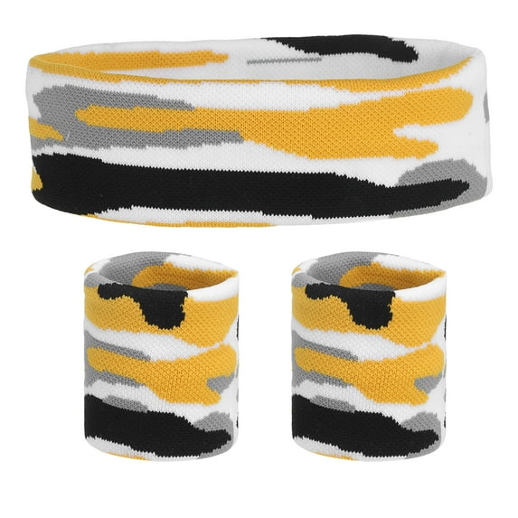 Sweat Band Set Sports Terry Cloth Headband Wristband Set 8"x2" Moisture Wicking Sweat Absorbing Head Band Yellow