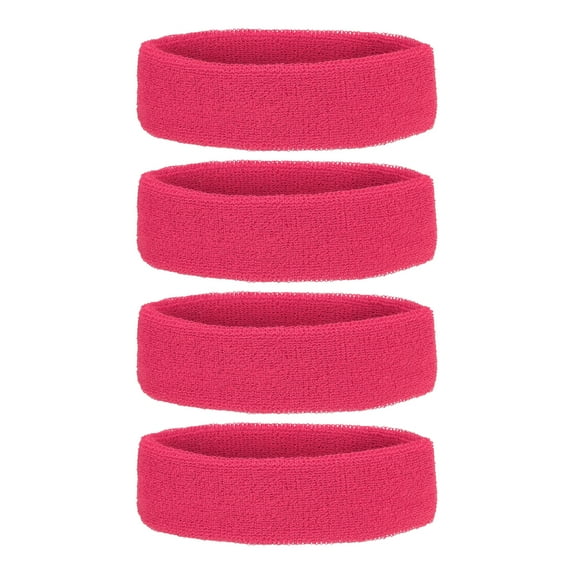 Uxcell Sweatband Headbands, Terry Cloth Sweat Band for Women Men Sports Basketball Tennis Athletic, Rose Red 4 Pcs