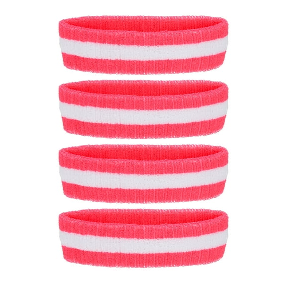 Uxcell Sweatband Headbands, Terry Cloth Sweat Band for Women Men Sports Basketball Tennis, Dark Pink White 4 Pcs