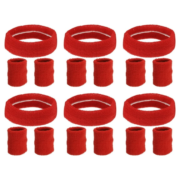Uxcell Sweatbands Headband Wristband, Sweat Terry Cloth for Sports Basketball Tennis Athletic, Red 6 Set/18Pcs