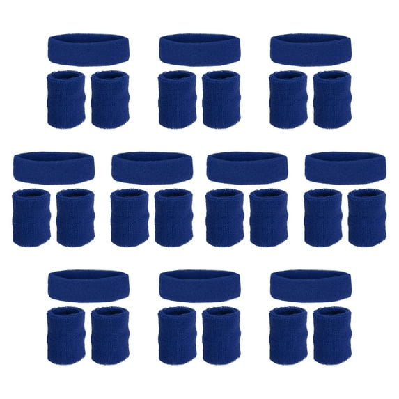 Uxcell Sweatbands Headband Wristband, Sweat Terry Cloth for Sports, Navy Blue 10 Set/18Pcs