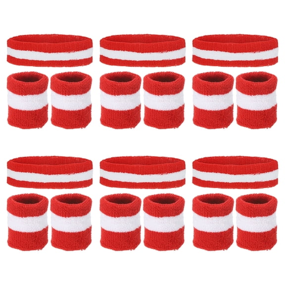 Uxcell Sweatbands Headband Wristband, Sweat Terry Cloth for Sports, Red, White 6 Set/18Pcs