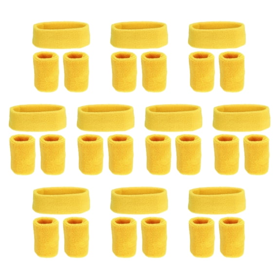 Uxcell Sweatbands Headband Wristband, Sweat Terry Cloth for Sports, Yellow 10 Set/18Pcs