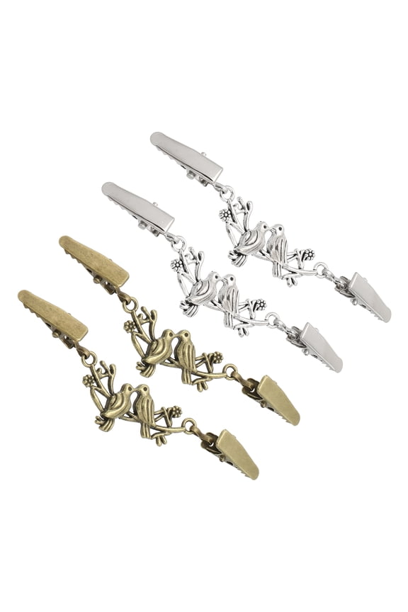 Sweater Clips Set, 4Pcs Alloy Shawl Clip Two Bird Cardigan Clasp, Silver, Bronze