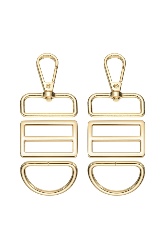 Swivel Clasp Hooks, KeyChain Clip Hook Metal D Ring Clip Heavy Duty Lanyard Adjustable Tri-Glides Slide Buckles -Fitting for (Making Purse- Hardware- DIY Craft) 6Pcs&Gold&Size2