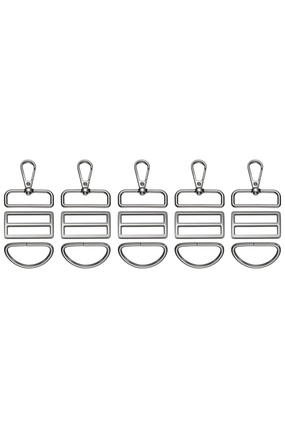 Swivel Clasp Hooks, KeyChain Clip Hook Metal D Ring Clip Heavy Duty Lanyard Adjustable Tri-Glides Slide Buckles -Fitting for (Making Purse- Hardware- DIY Craft) 15Pcs&Grey&Size3