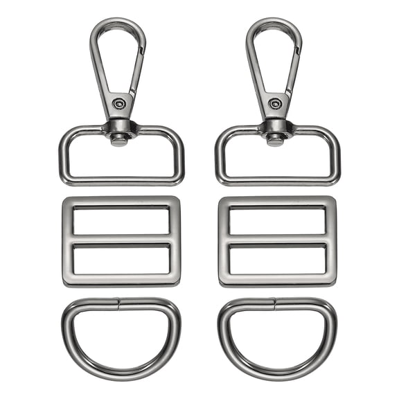 Uxcell Swivel Clasp Hooks, KeyChain Clip Hook Metal D Ring Clip Heavy Duty Lanyard Adjustable Tri-Glides Slide Buckles -Fitting for (Making Purse- Hardware- DIY Craft) 6Pcs&Grey&Size1