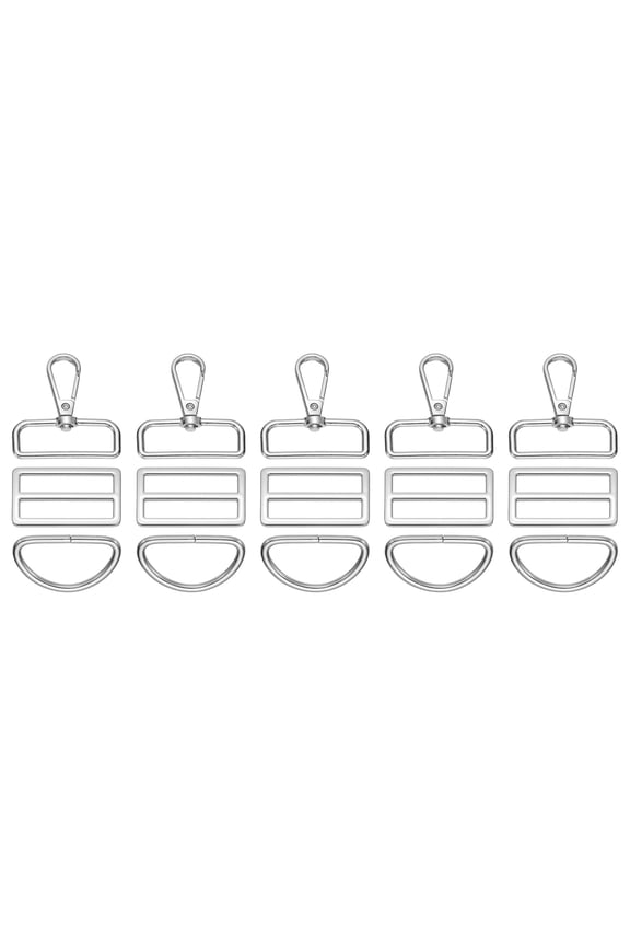 Swivel Clasp Hooks, KeyChain Clip Hook Metal D Ring Clip Heavy Duty Lanyard Adjustable Tri-Glides Slide Buckles -Fitting for (Making Purse- Hardware- DIY Craft) 15Pcs&Silver&Size3