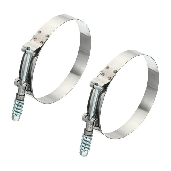 Uxcell T-Bolt Hose Clamps with Spring, 2 Pack 304 Stainless Steel Adjustable Worm Hose Clamp for 4" Hose ID