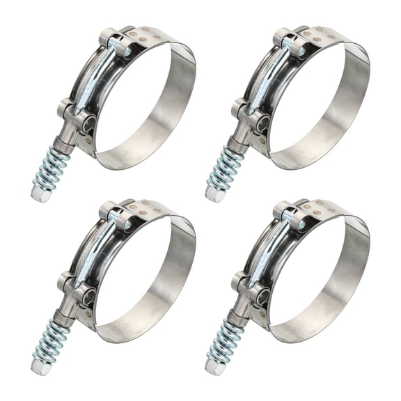 Uxcell T-Bolt Hose Clamps with Spring, 4 Pack 304 Stainless Steel Adjustable Worm Hose Clamp for 2.5" Hose ID