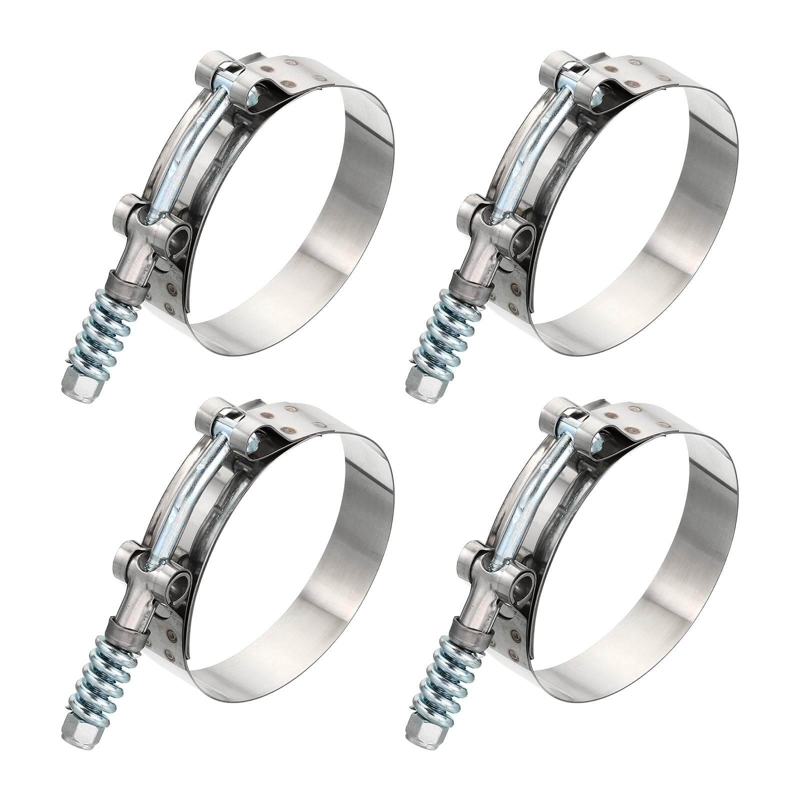 Uxcell T-Bolt Hose Clamps with Spring, 4 Pack 304 Stainless Steel Adjustable Worm Hose Clamp for 3" Hose ID