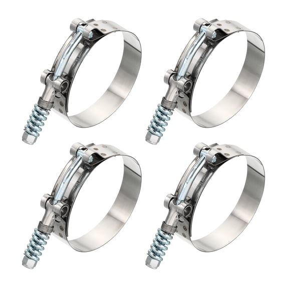 Uxcell T-Bolt Hose Clamps with Spring, 4 Pack 304 Stainless Steel Adjustable Worm Hose Clamp for 3" Hose ID