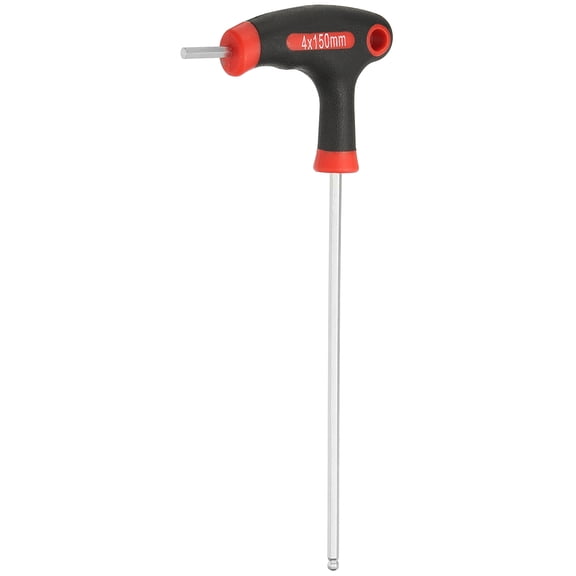 Uxcell T-Handle Ball End Hex Key Wrench 4mm Metric 205mm Length Extra Long Arm Cr-V T-Key Inner Hexagon Wrenches Spanner Repair Tools for Automotive Household Maintenance, Red Black