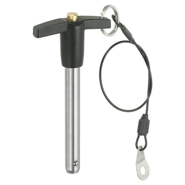 Uxcell T Handle Lock Pins, Quick Release Pin 304 Stainless Steel Safety Locating Pins with Push Button 25 cm Lanyard Cable 2/5 x 2.36"