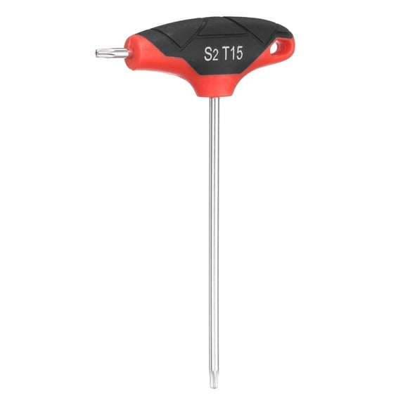 Uxcell T-Handle Torx Key Wrench T15 S2 Steel Dual End T-Key Wrench Torx Screwdriver Hex Keys Tool for Automotive Household Maintenance, Red Black