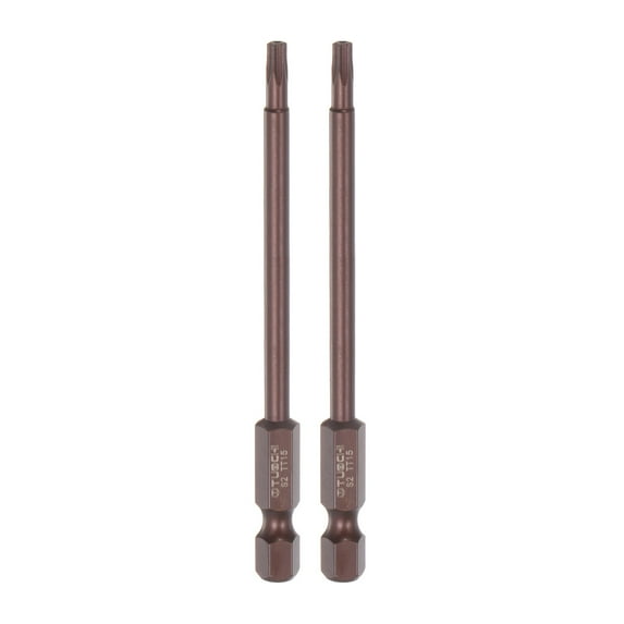 Uxcell T15 Magnetic Security Torx Screwdriver Bit 1/4" Hex Shank 4" Length, Red 2 Pack