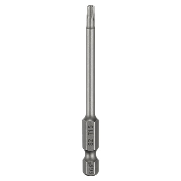 Uxcell T15 Torx Head Screwdriver Bit 1/4" Hex Shank 3" (75mm) Long Magnetic No Hole Tip 6 Point Star Screw Driver