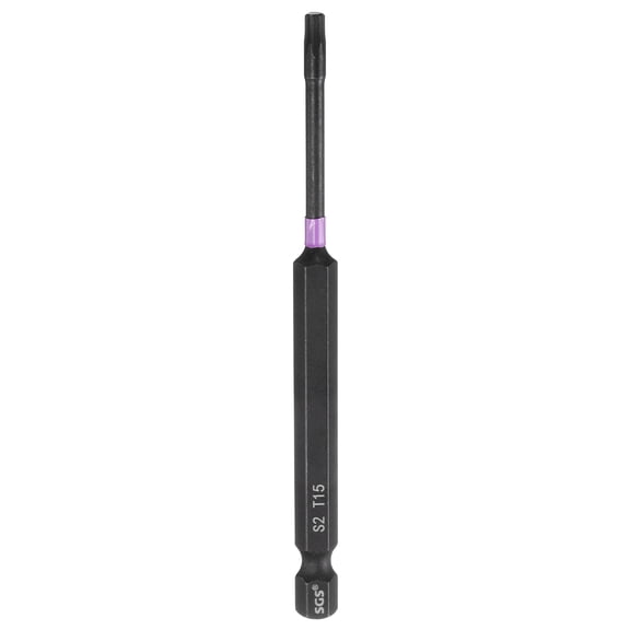 Uxcell T15 Torx Impact Screwdriver Bit 1/4" Hex Shank 4" Long Magnetic No Hole