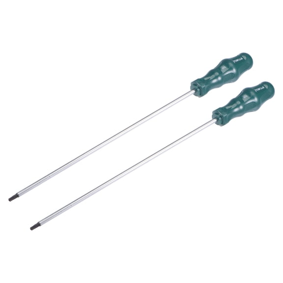 Uxcell T25 Magnetic Torx Star 6 Point Screwdriver 11.8" CR-V Round Shaft Non-Slip Green TPU Handle 2 Pack