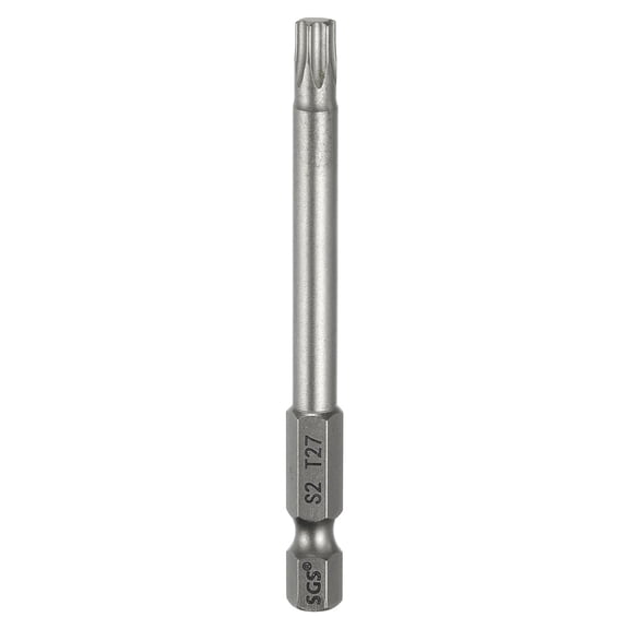 Uxcell T27 Torx Head Screwdriver Bit 1/4" Hex Shank 3" (75mm) Long Magnetic No Hole Tip 6 Point Star Screw Driver