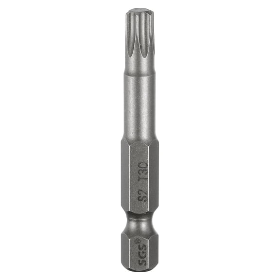 Uxcell T30 Torx Head Screwdriver Bit 1/4" Hex Shank 2" (50mm) Long Magnetic No Hole Tip 6 Point Star Screw Driver