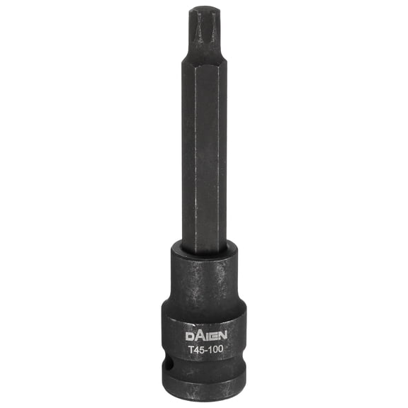 Uxcell T45 Torx Bit Socket 100mm/3.94" Length 1/2" Square Drive Star 6 Point Extension Impact Bit Power Nut Driver Set S2 Steel Socket Ratchet Wrench Bits, Black