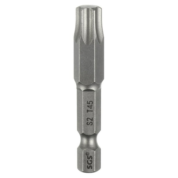 Uxcell T45 Torx Head Screwdriver Bit 1/4" Hex Shank 2" (50mm) Long Magnetic No Hole Tip 6 Point Star Screw Driver