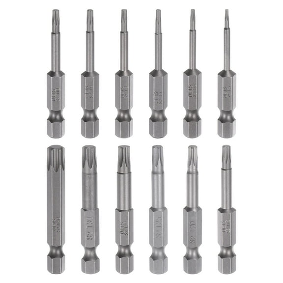 Uxcell T5-T40 Magnetic Security Star 5 Point Torx Screwdriver Bit Set 1/4" Hex Shank 2" Length Screw Driver, 12 Pack