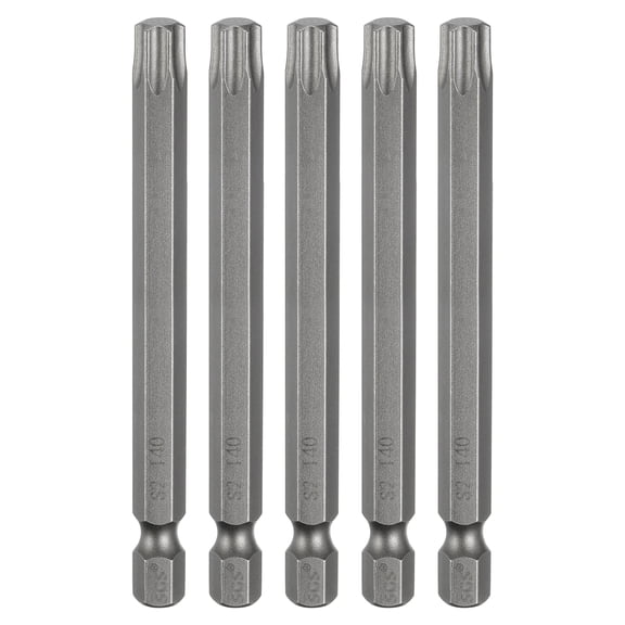 Uxcell T5 Torx Head Screwdriver Bit 1/4" Hex Shank 2" (50mm) Long Magnetic No Hole Tip 6 Point Star Screw Driver