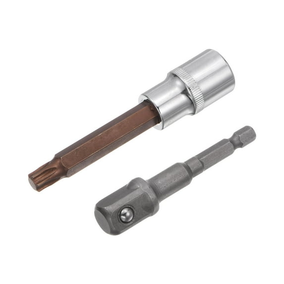 Uxcell T50 Torx Bit Socket, 1/2" Square Drive 4" Length with Hex Shank Power Drill Adapter